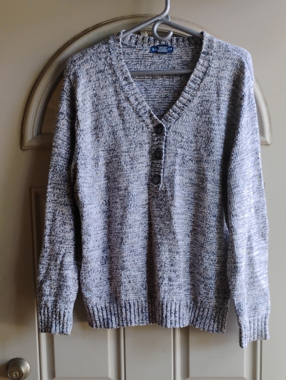 Karen Scott Black and White Marled V-Neck Button Pullover Sweater